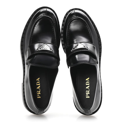 Prada Spazzolato Metal Triangle Logo 50mm Loafers 40.5 Black 2 of 10