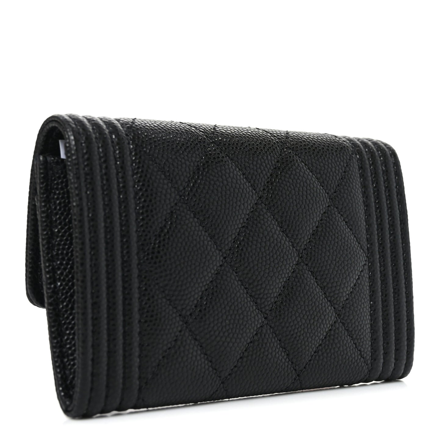 Caviar Quilted Boy Flap Card Holder Black