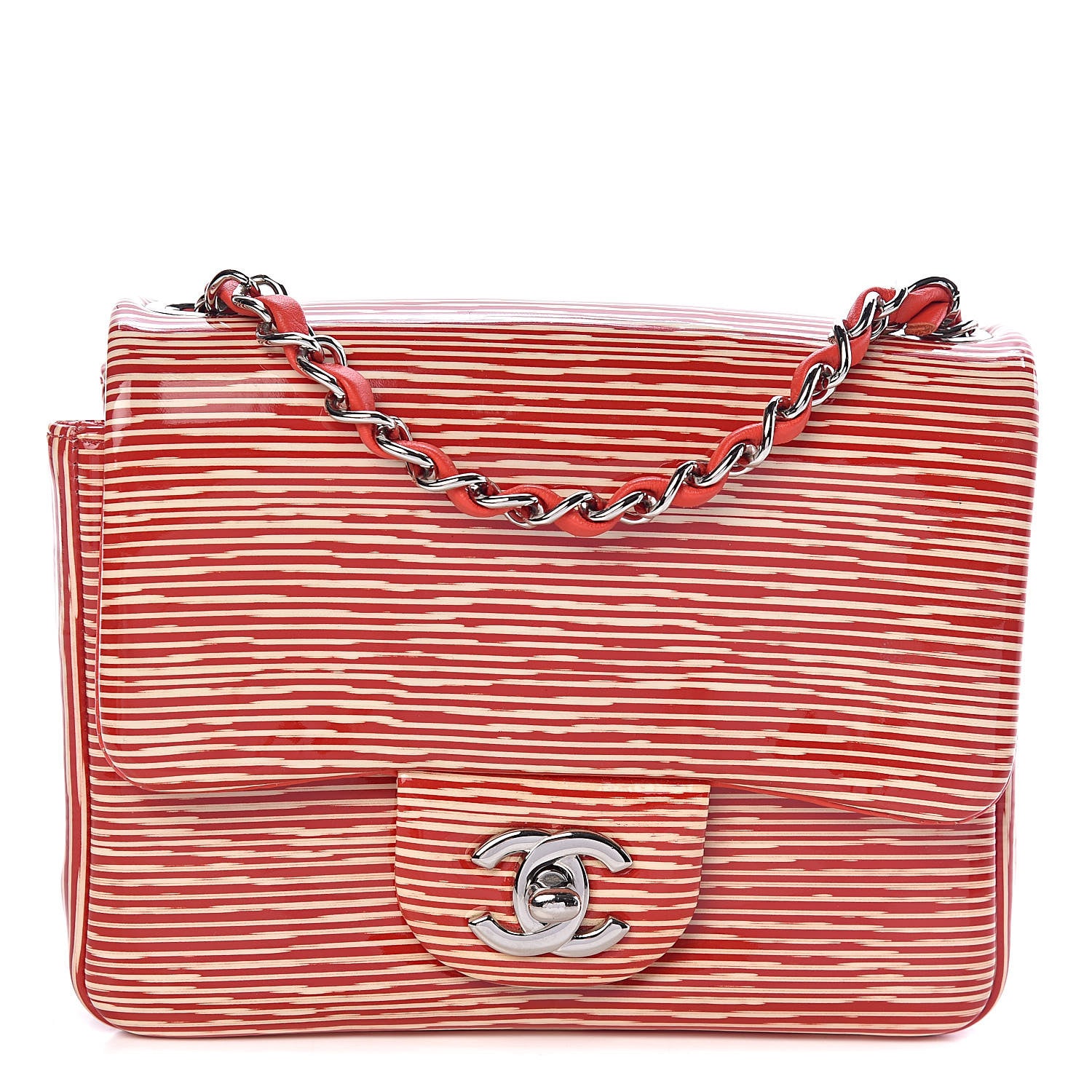 Chanel Patent Calfskin Striped Mini Square Flap Red 1 of 11