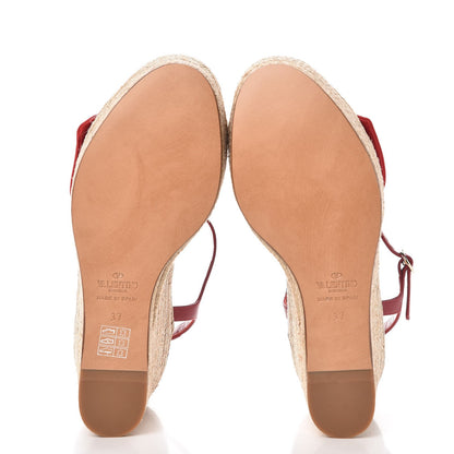 Valentino Garavani Suede Calfskin Tropical Bow Espadrille Platform Wedge Sandals 37 Red 5 of 9