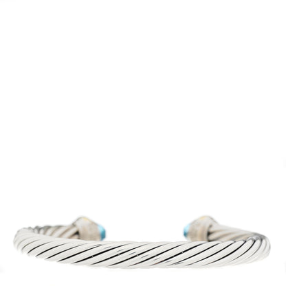 David Yurman Sterling Silver 14K Yellow Gold Blue Topaz 7mm Cable Classics Bracelet 2 of 6