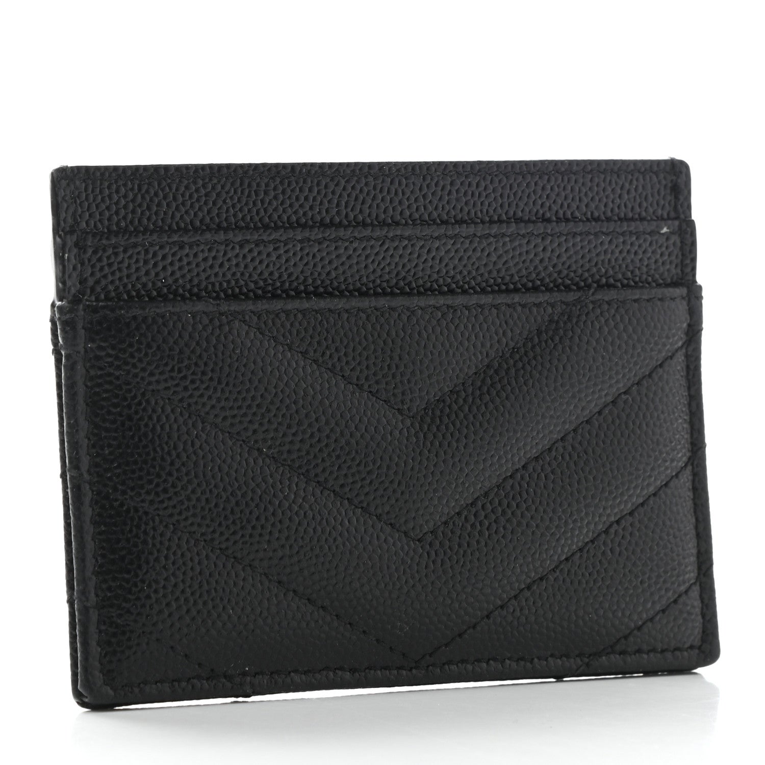 Saint Laurent Grain De Poudre Matelasse Chevron Monogram Credit Card Case Black 3 of 8