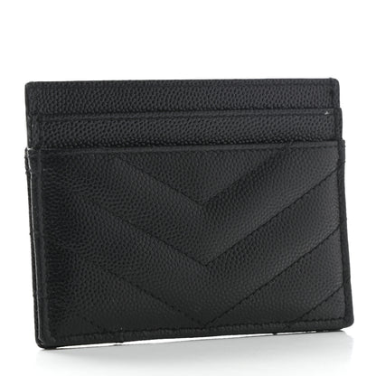 Saint Laurent Grain De Poudre Matelasse Chevron Monogram Credit Card Case Black 3 of 8