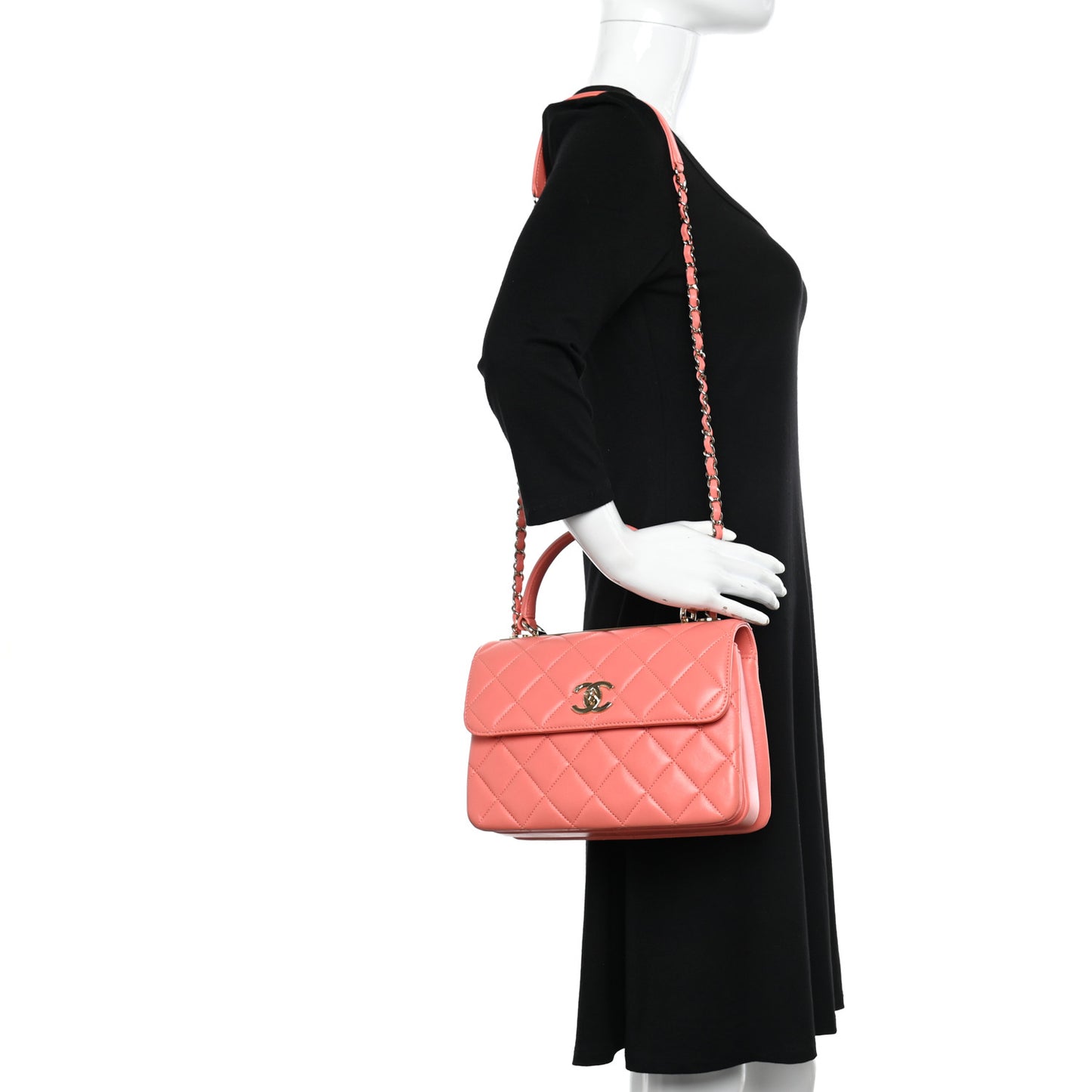 Lambskin Quilted Small Trendy Chain CC Flap Dual Handle Bag Coral