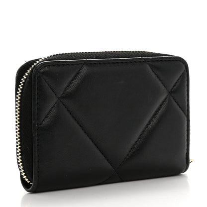 Chanel Lambskin Quilted Chanel 19 Zip Around Coin Purse Wallet Black 3 of 9