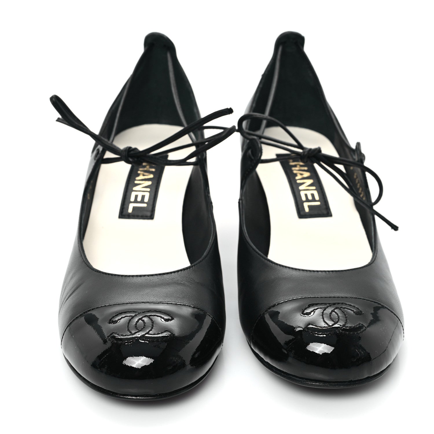 Chanel Lambskin Patent Cap Toe CC Mary Jane Pumps 38 Black 3 of 10