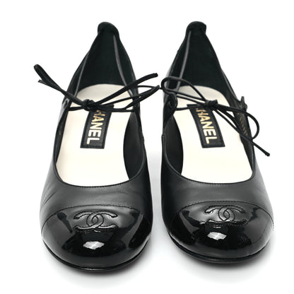 Chanel Lambskin Patent Cap Toe CC Mary Jane Pumps 38 Black 3 of 10