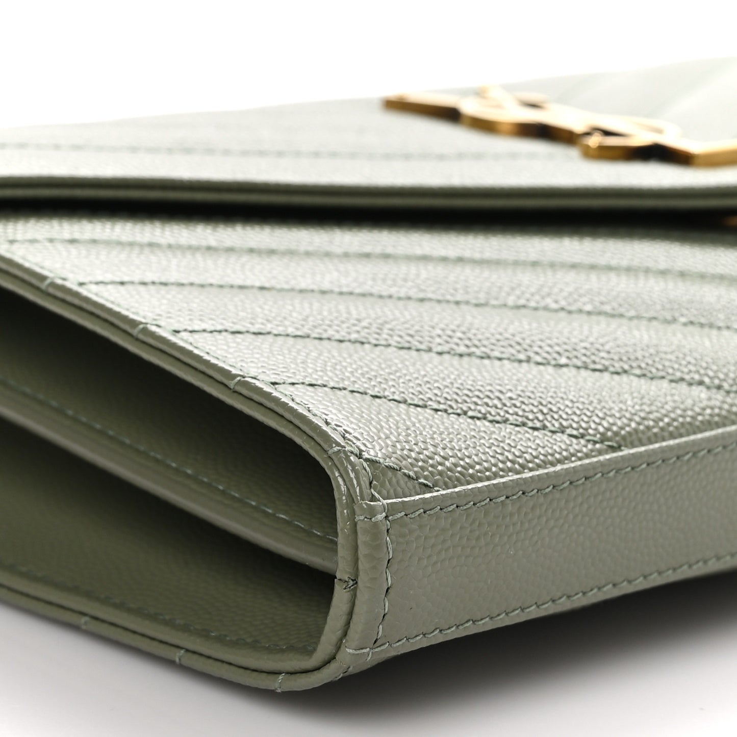 Grain De Poudre Matelasse Chevron Monogram Chain Wallet Light Sage