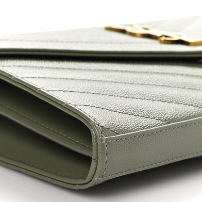 Saint Laurent Grain De Poudre Matelasse Chevron Monogram Chain Wallet Light Sage 9 of 10