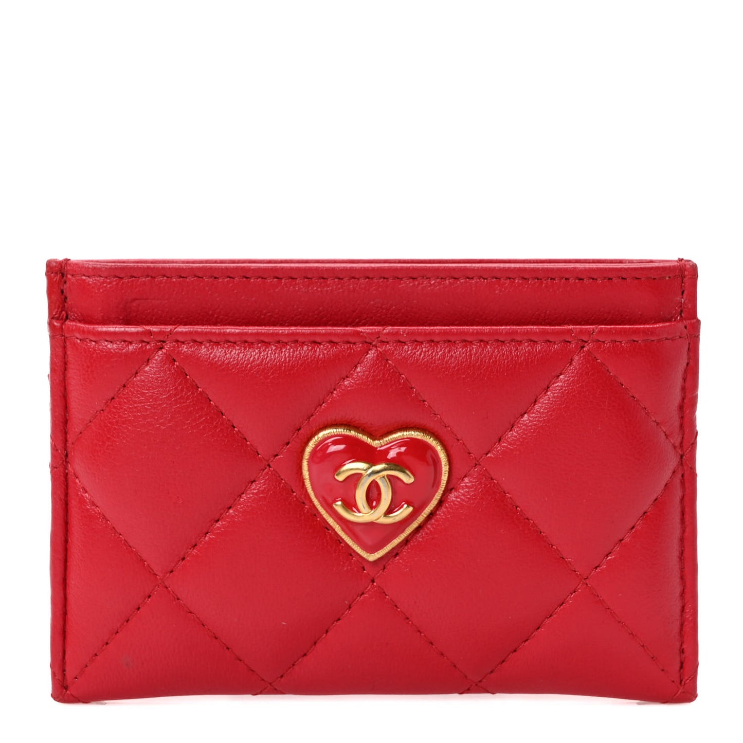 Lambskin Plexiglass Quilted Coco Love Card Holder Red