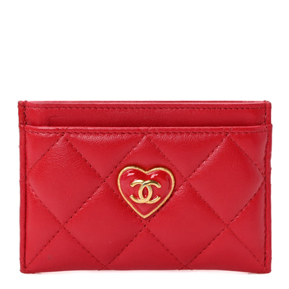 Chanel Lambskin Plexiglass Quilted Coco Love Card Holder Red 1 of 8