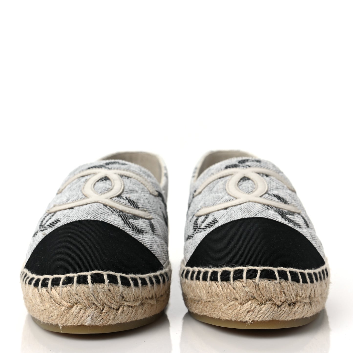 Cotton Jacquard Grosgrain CC Print Espadrilles 40 Grey Black