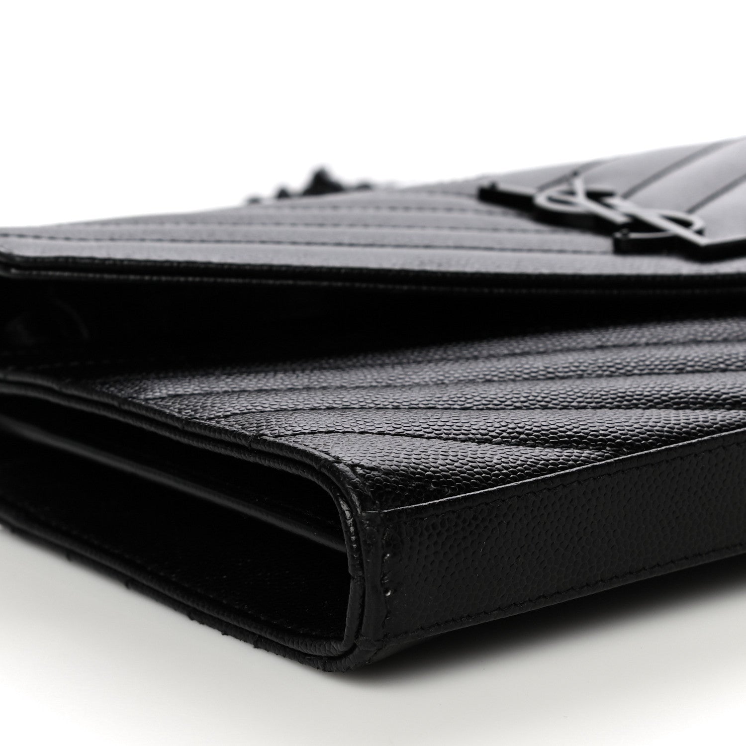 Saint Laurent Grain De Poudre Matelasse Chevron Monogram Chain Wallet Black 9 of 10
