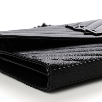 Saint Laurent Grain De Poudre Matelasse Chevron Monogram Chain Wallet Black 9 of 10