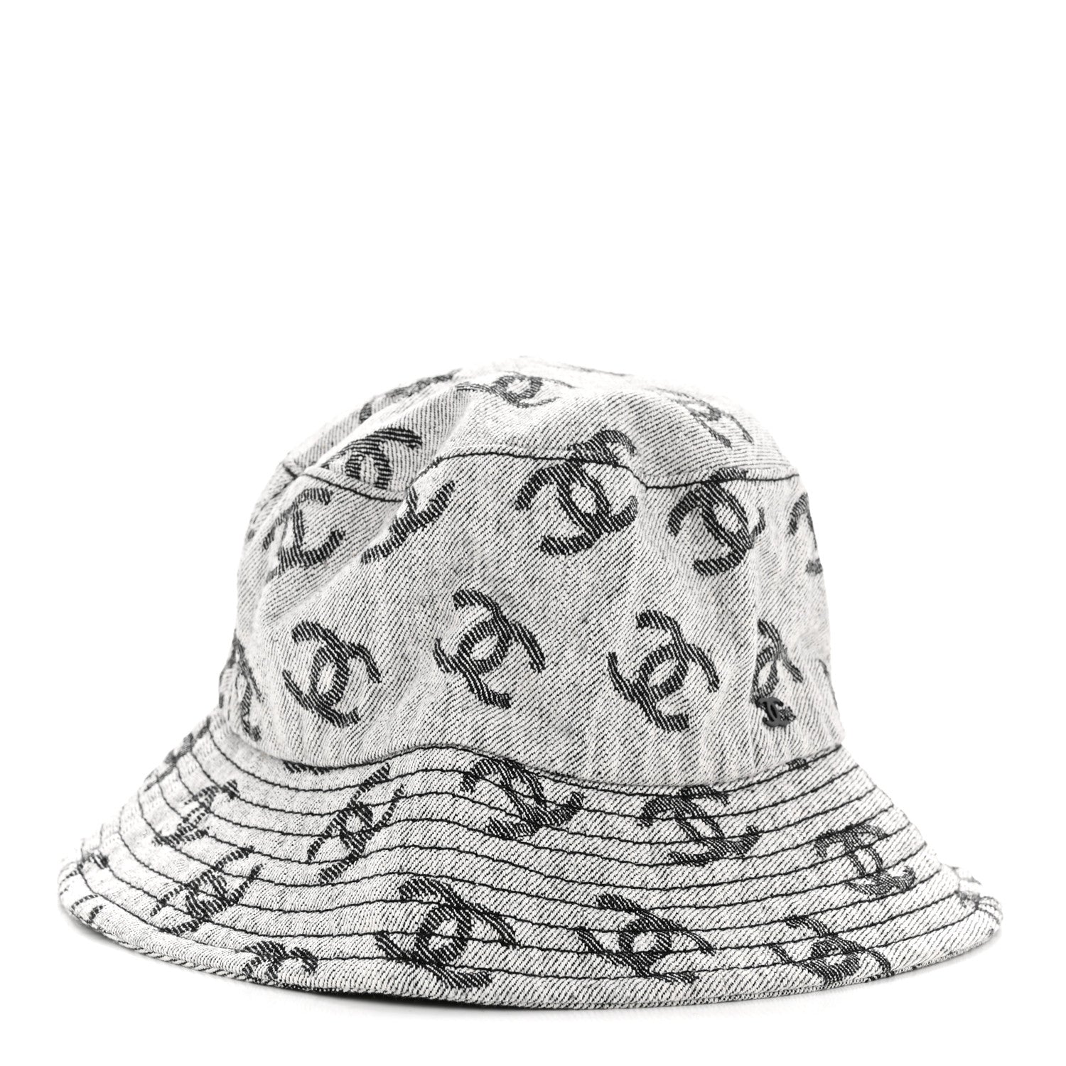Chanel Denim CC Bucket Hat L White Black 3 of 11