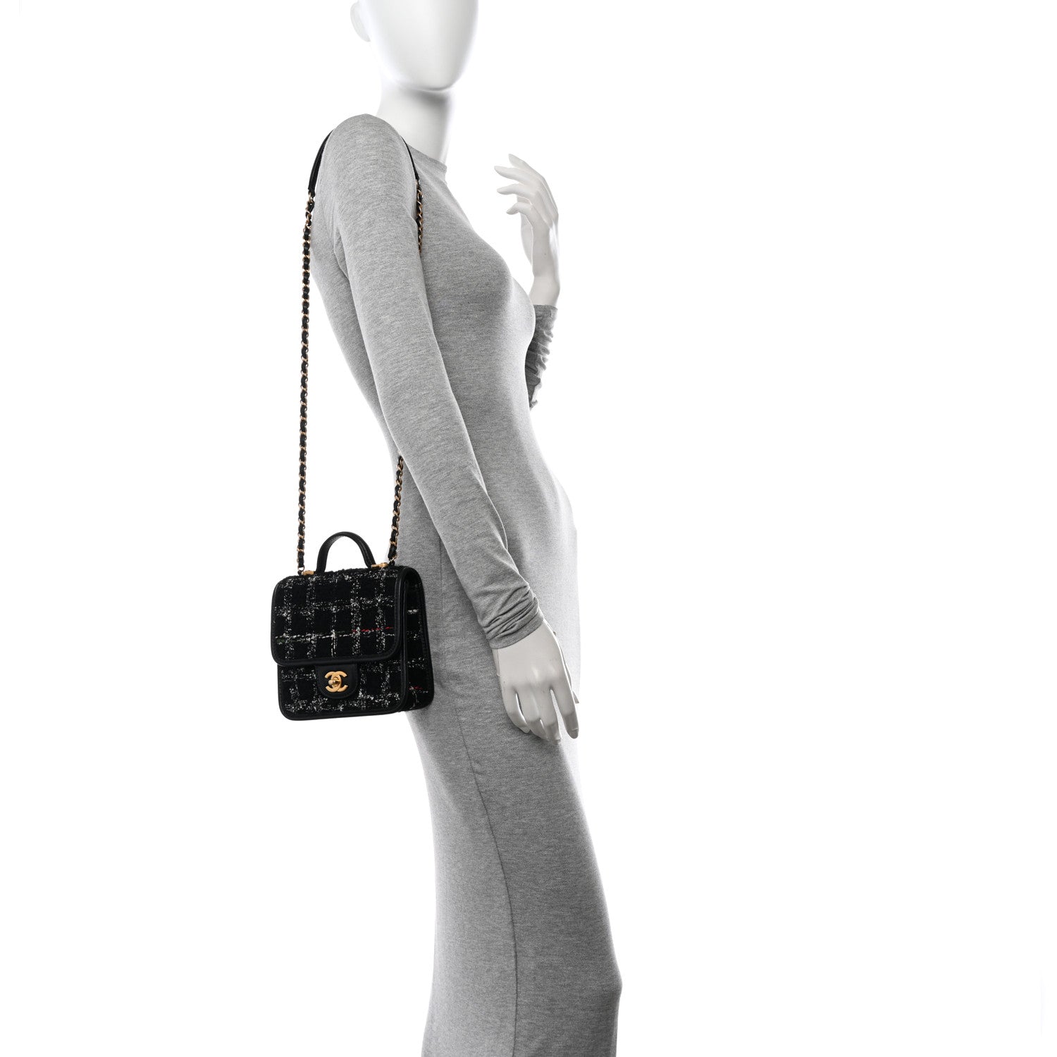 Chanel Tweed Calfskin School Memory Mini Top Handle Flap Black White Red Green Beige 2 of 11