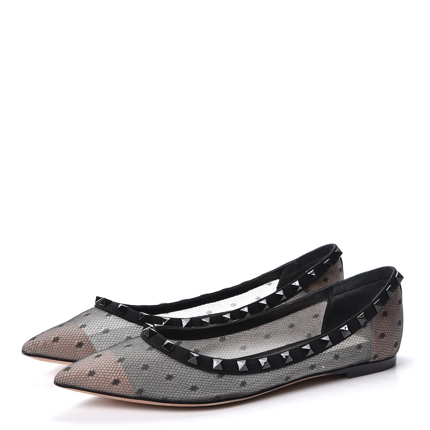 Mesh Point d'Esprit Rockstud Ballerina Flats 39.5 Black