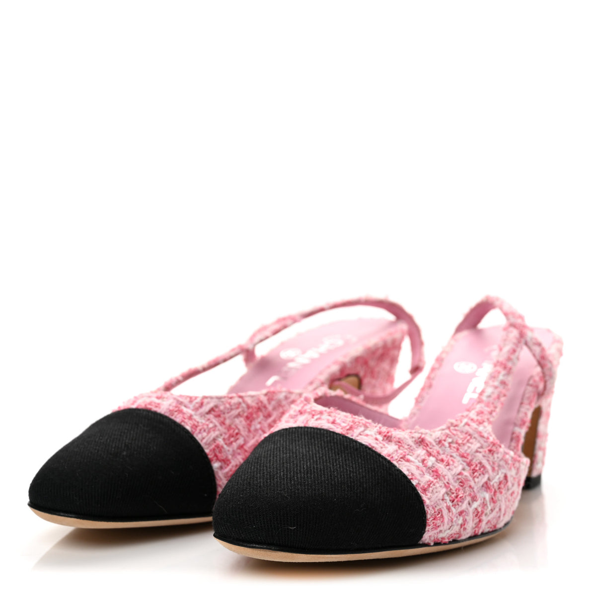 Chanel Tweed Grosgrain Cap Toe CC Slingback Pumps 40 Pink Black 4 of 10