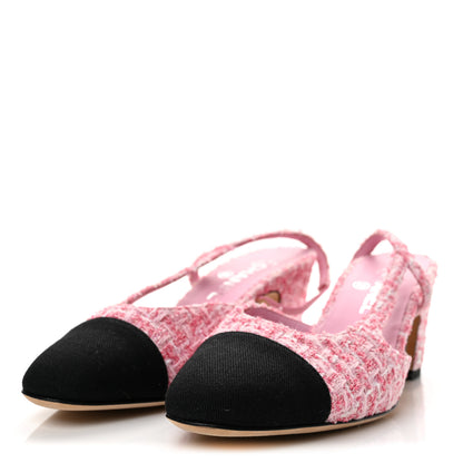 Chanel Tweed Grosgrain Cap Toe CC Slingback Pumps 40 Pink Black 4 of 10