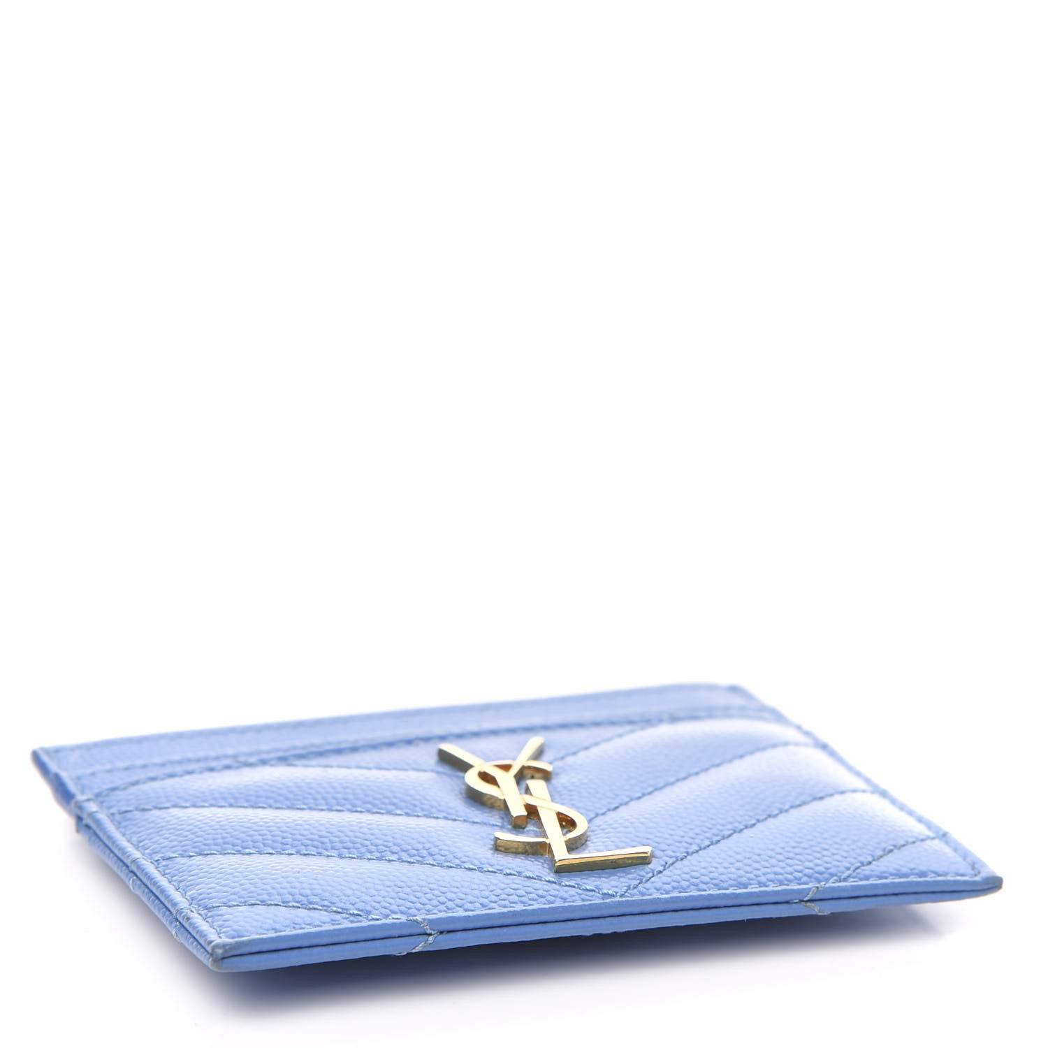 Saint Laurent Grain De Poudre Matelasse Monogram Credit Card Case Blue Clair 4 of 8