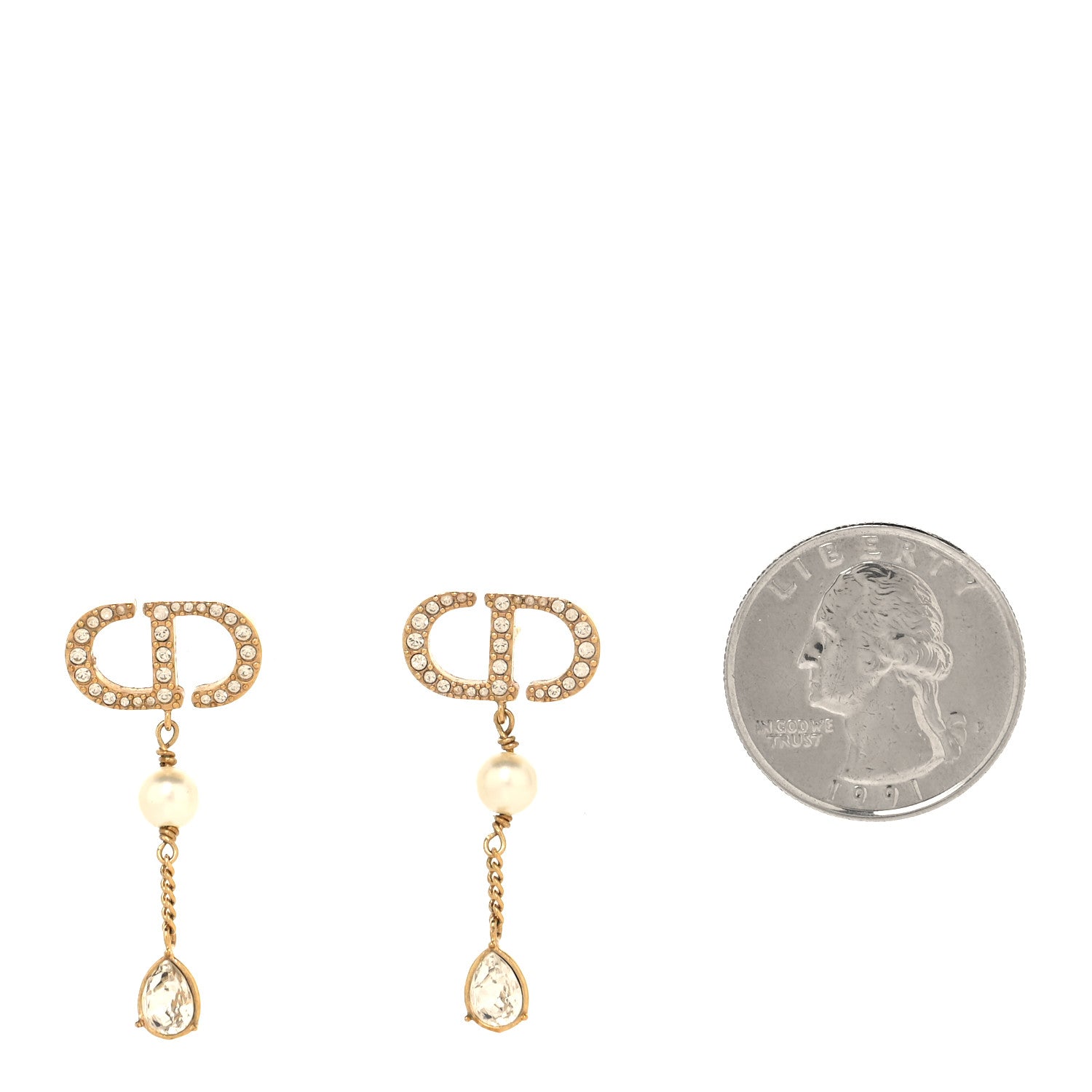Christian Dior Pearl Crystal CD Drop Earrings Gold 5 of 10
