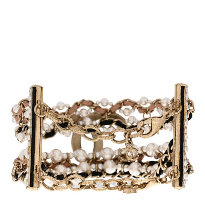 Chanel Pearl Lambskin CC Multistrand Bracelet Gold Black Beige Pink 3 of 6
