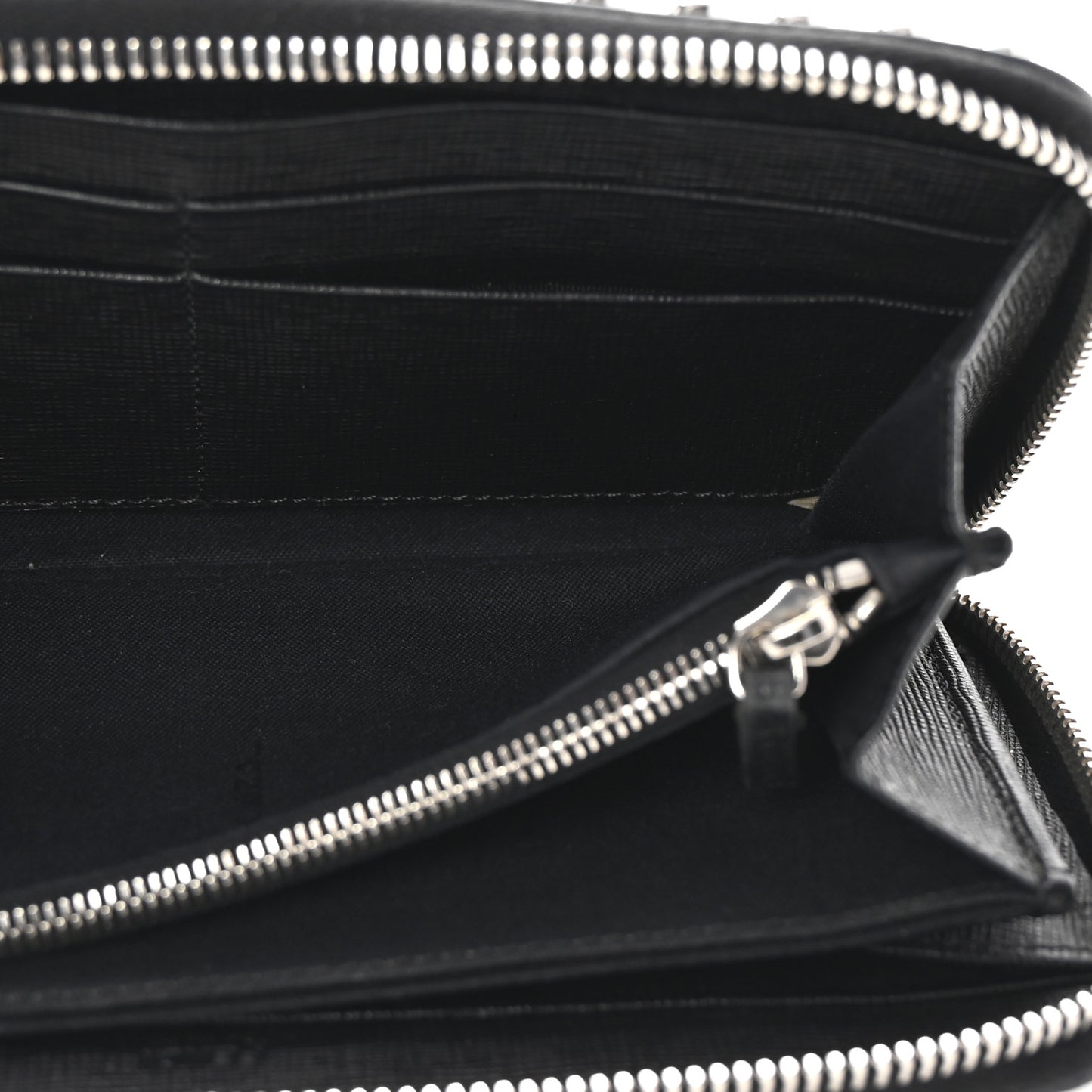 Vitello Elite Mink Fur Studded Karlito Zip Around Wallet Black