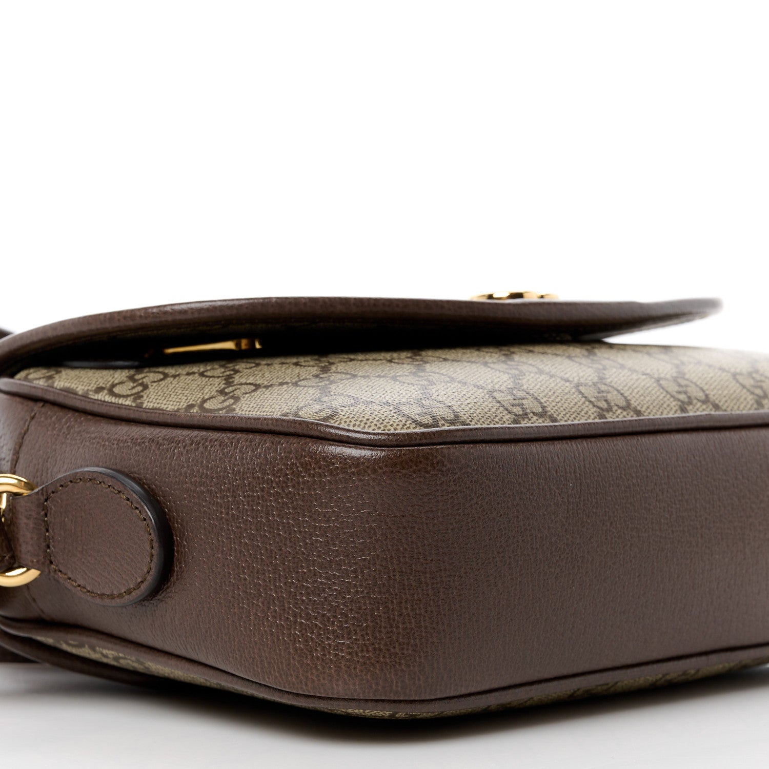 Gucci GG Supreme Monogram Textured Dollar Calfskin Web Studded Mini Ophidia Flap Shoulder Bag Beige Ebony New Acero 10 of 11