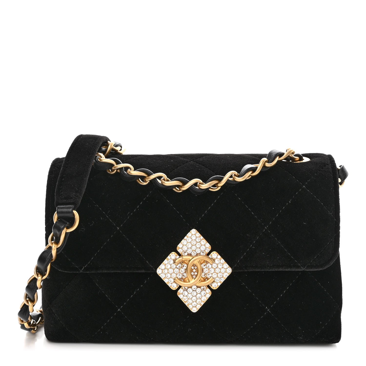 Chanel Velvet Strass Diamond Lock Flap Black 1 of 10