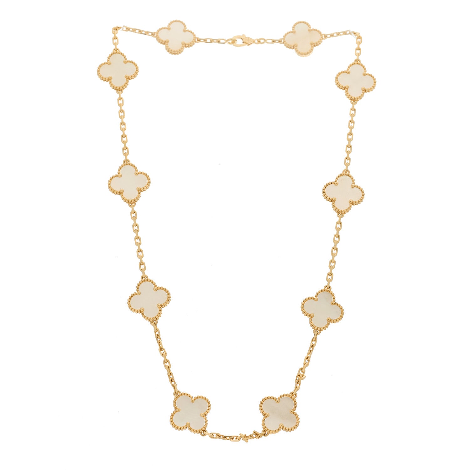 Van Cleef & Arpels 18K Yellow Gold Mother of Pearl 10 Motifs Vintage Alhambra Necklace 3 of 7