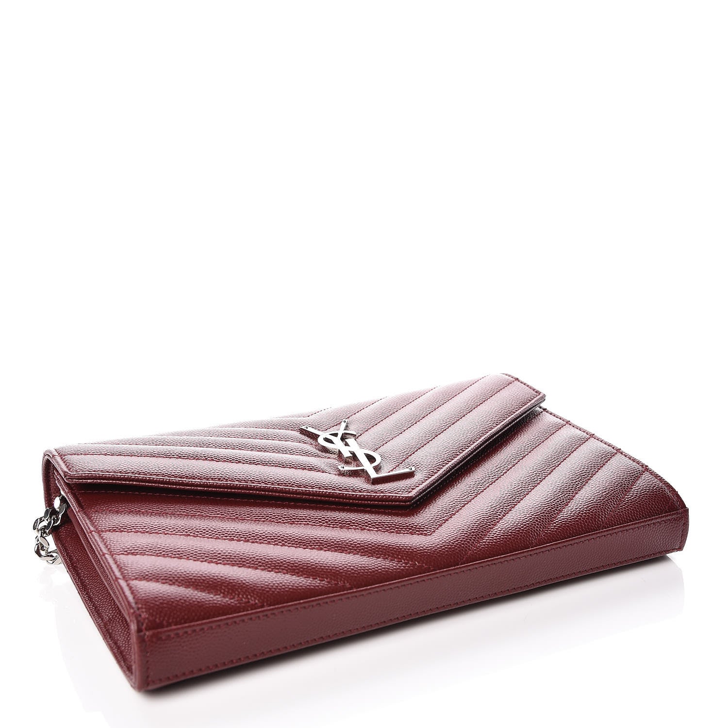 Saint Laurent Grain De Poudre Matelasse Chevron Monogram Chain Wallet Palissandre 4 of 9