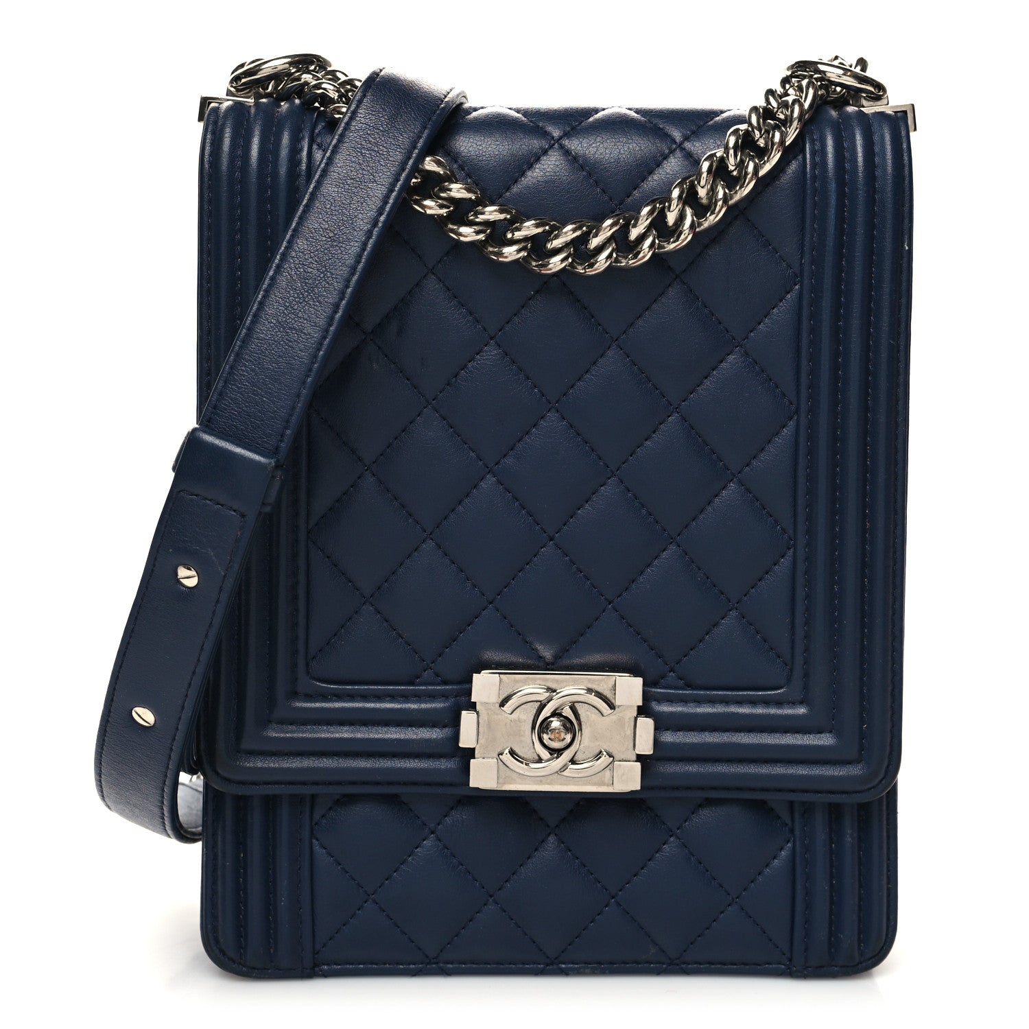 Chanel Calfskin Quilted North South Boy Flap Navy 1 of 12