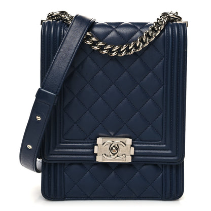Chanel Calfskin Quilted North South Boy Flap Navy 1 of 12