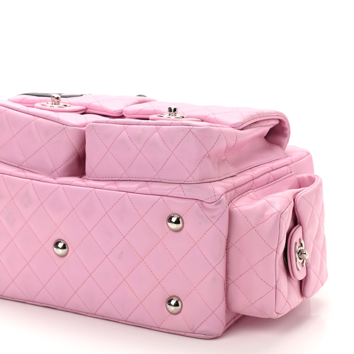 Chanel Calfskin Quilted Large Cambon Multipocket Reporter Pink Black 9 of 10