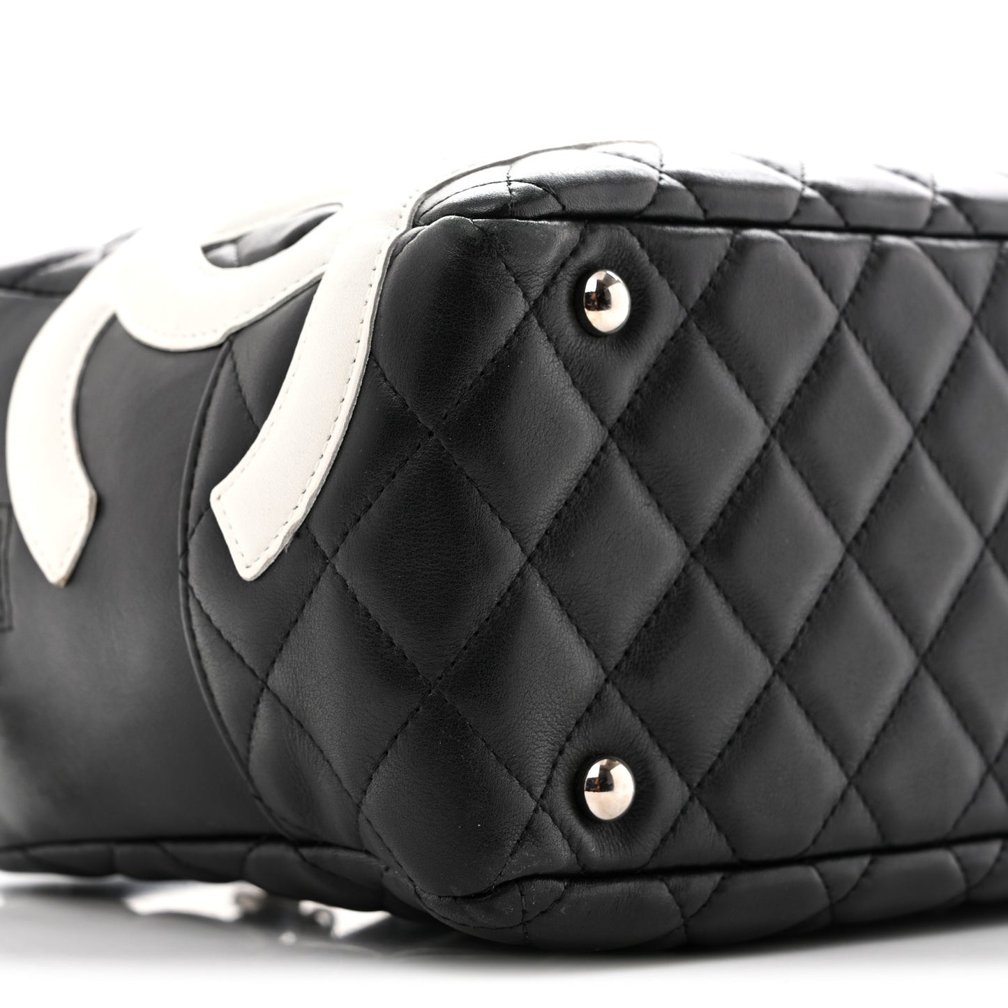 Calfskin Quilted Large Cambon Bowler Black White