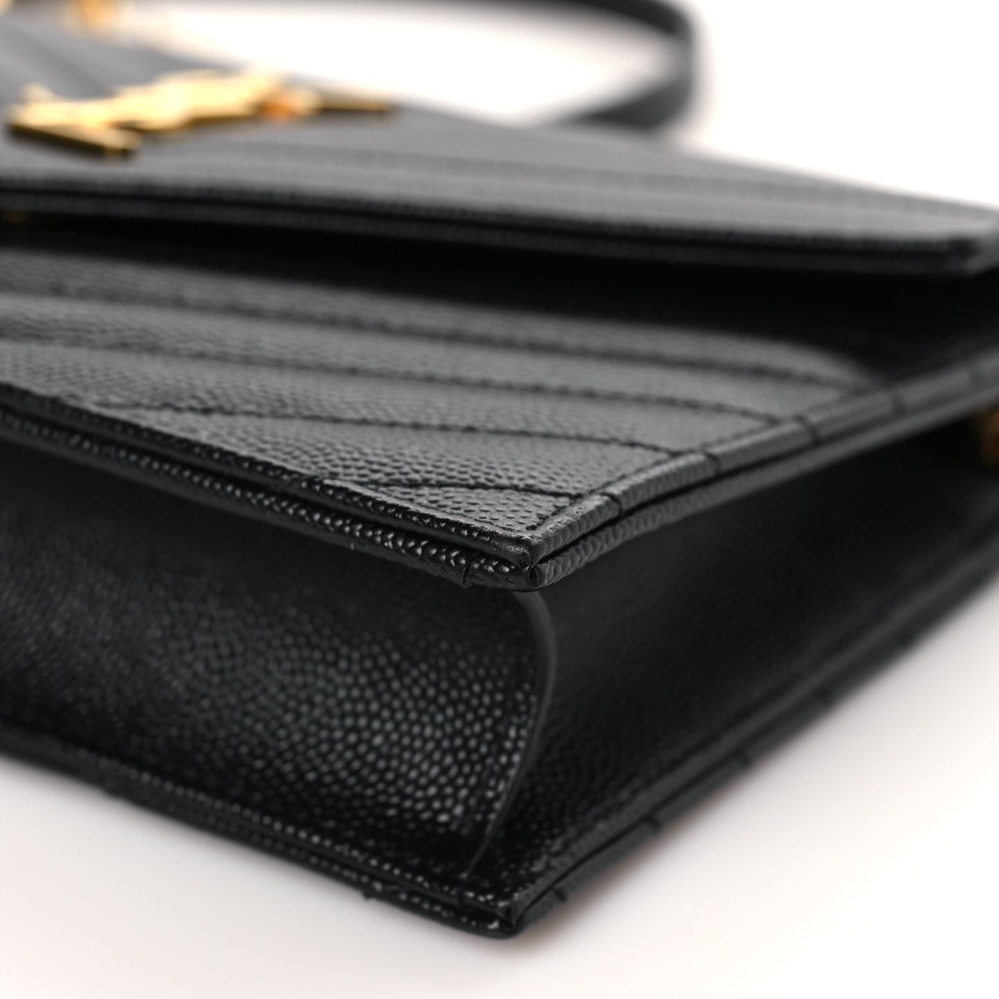 Grain De Poudre Matelasse Chevron Monogram Envelope Chain Wallet Black