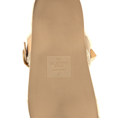 Valentino Garavani Shearling Roman Stud Slide Sandals 37 Sahara Beige 8 of 10