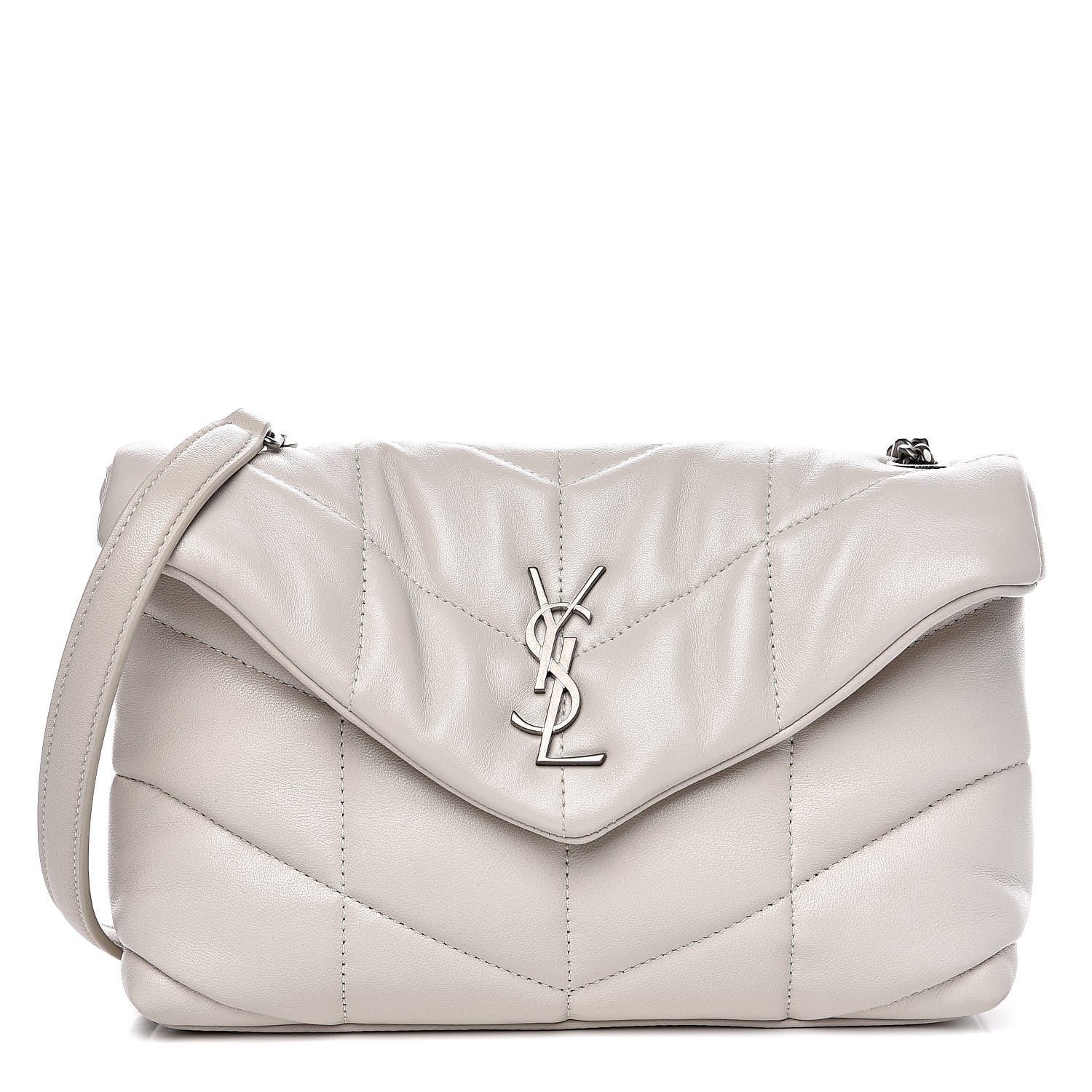 Saint Laurent Lambskin Quilted Toy Loulou Puffer Monogram Chain Satchel Crema Soft 1 of 11