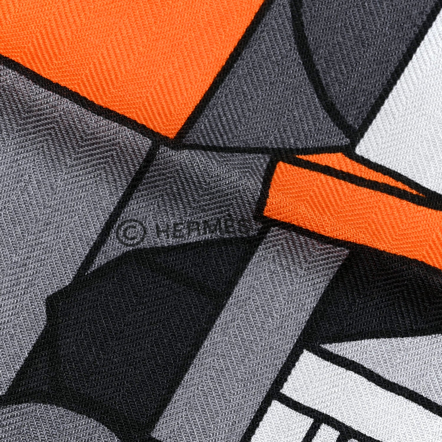 Hermes Cashmere Silk Lettres en Boite Scarf 140 Anthracite Orange Gris 3 of 4