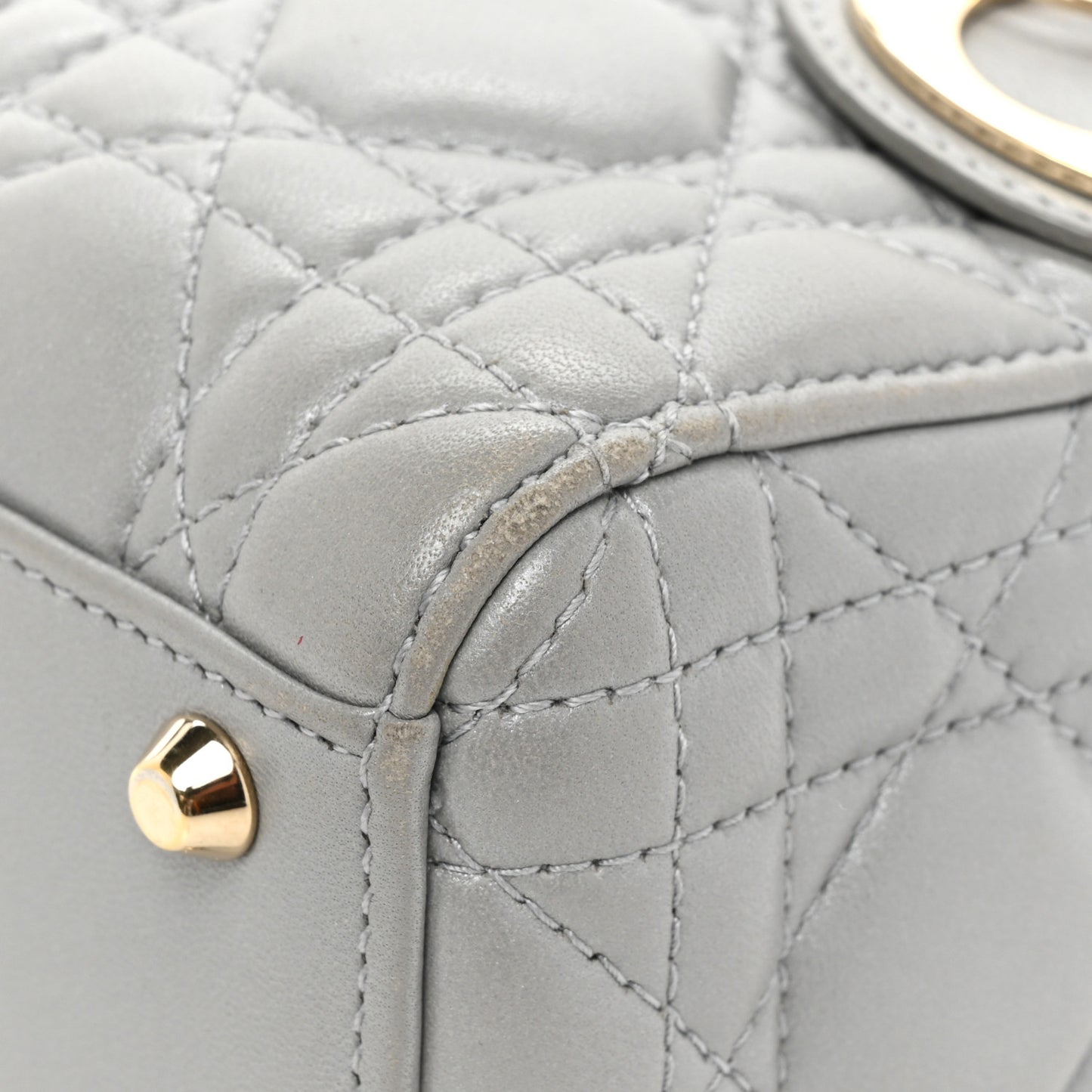 Metallic Lambskin Cannage Mini Lady Dior Grey