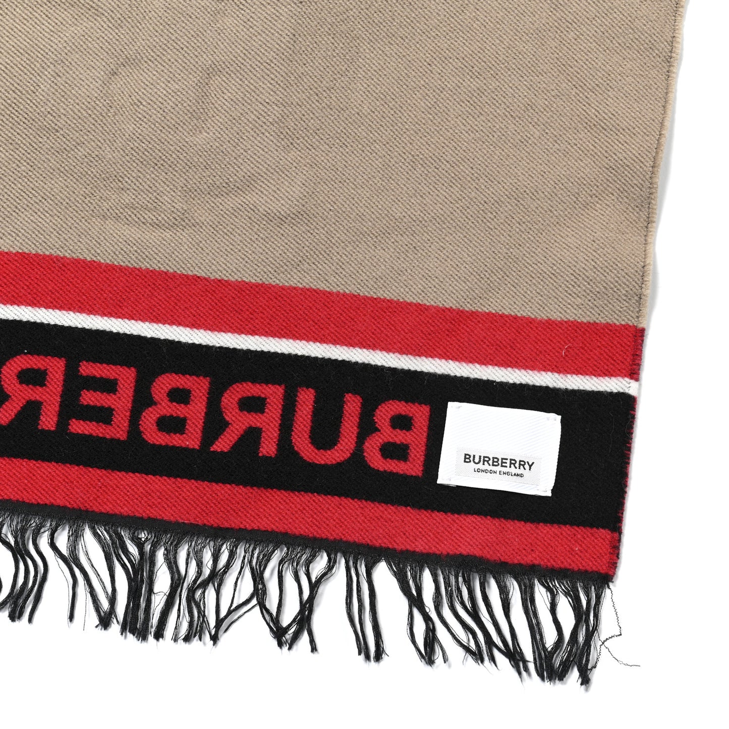 Wool Tiger TB Fringe Scarf Beige