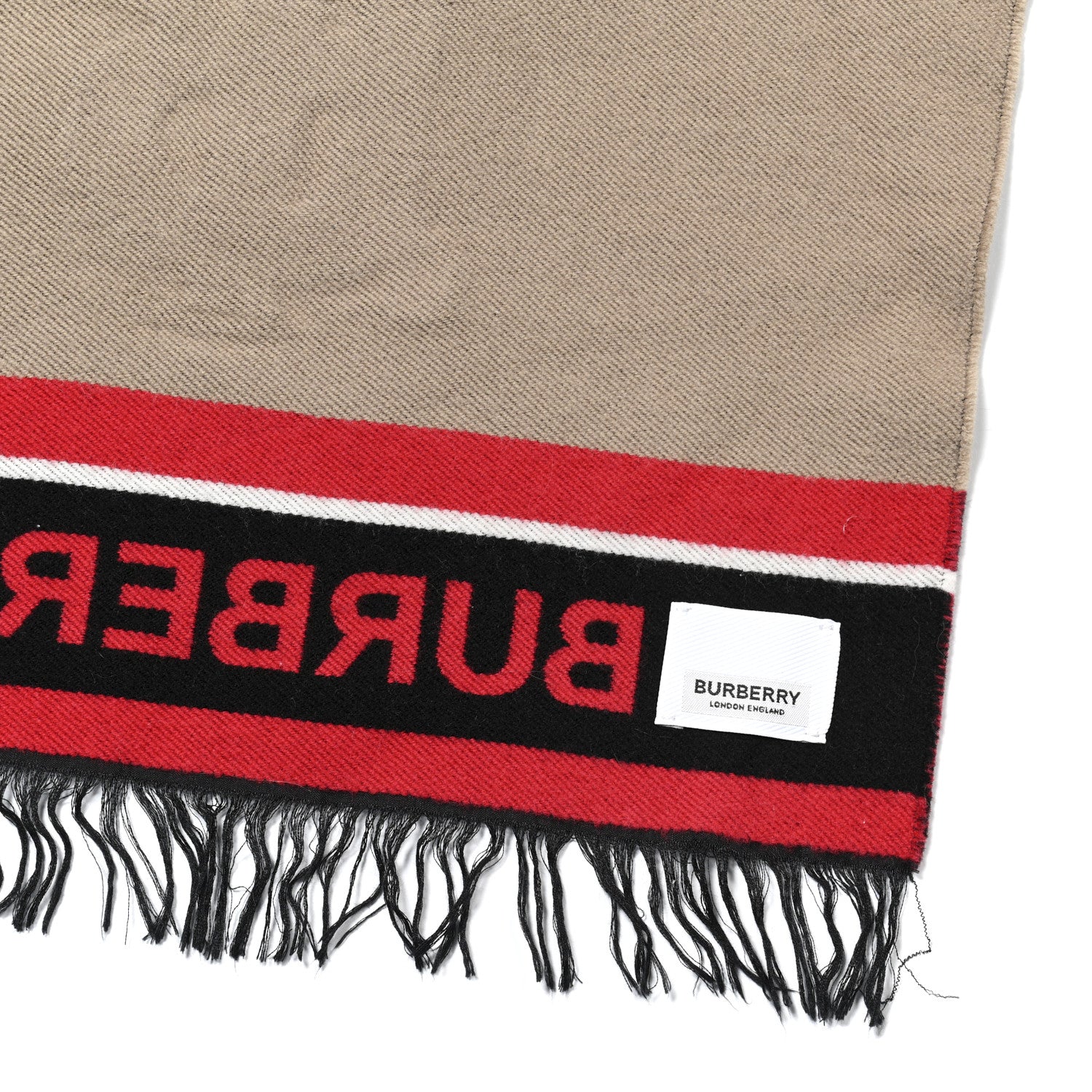 Burberry Wool Tiger TB Fringe Scarf Beige 3 of 4