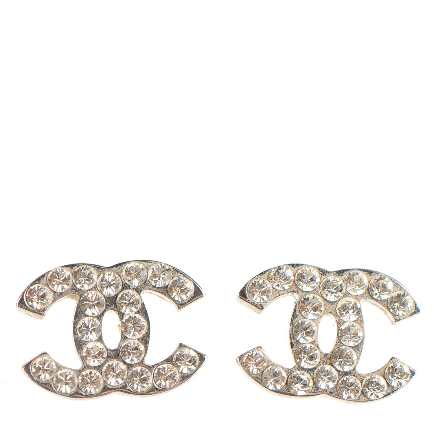 Chanel Crystal Timeless CC Earrings Silver 1 of 6