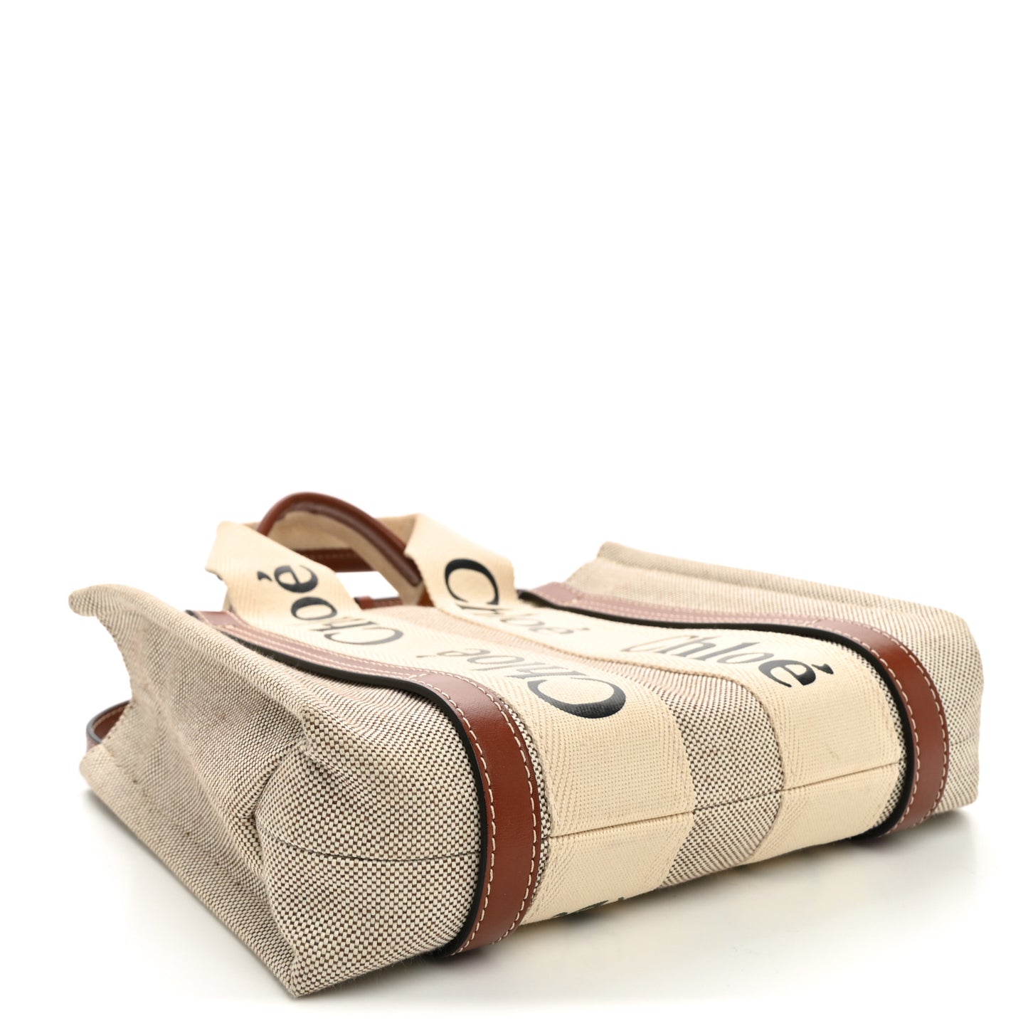 Cotton Calfskin Small Woody Ribbon Tote With Strap White Brown