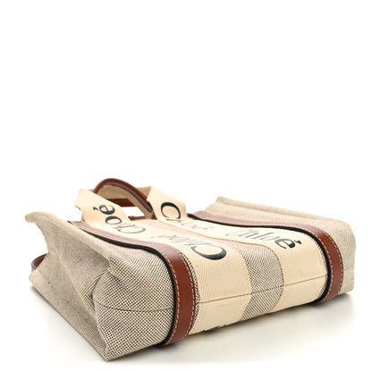 Chloe Cotton Calfskin Small Woody Ribbon Tote With Strap White Brown 4 of 10
