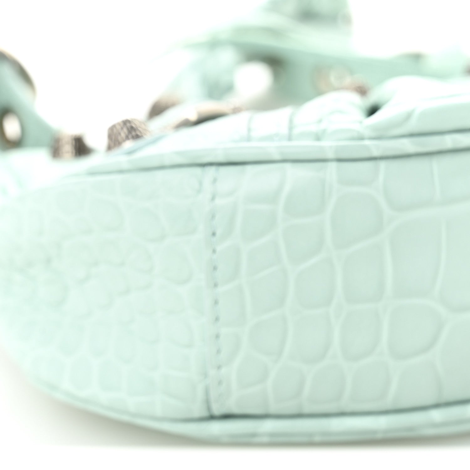Balenciaga Extra Supple Calfskin Crocodile Embossed Le Cagole Shoulder Bag XS Green Acqua 9 of 10