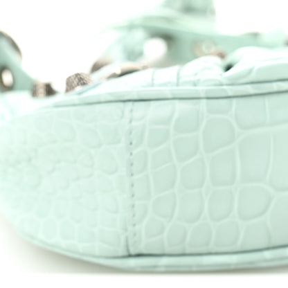Balenciaga Extra Supple Calfskin Crocodile Embossed Le Cagole Shoulder Bag XS Green Acqua 9 of 10