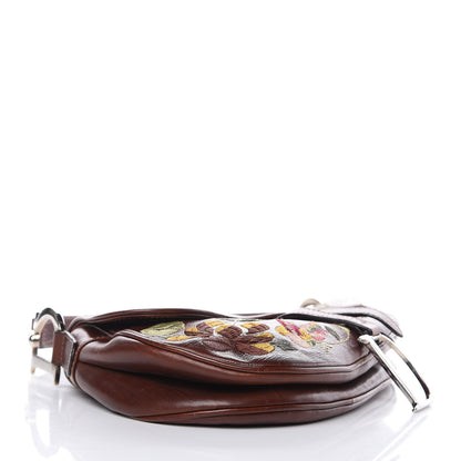 Christian Dior Calfskin Embroidered Romantic Flowers Saddle Bag Brown 4 of 14
