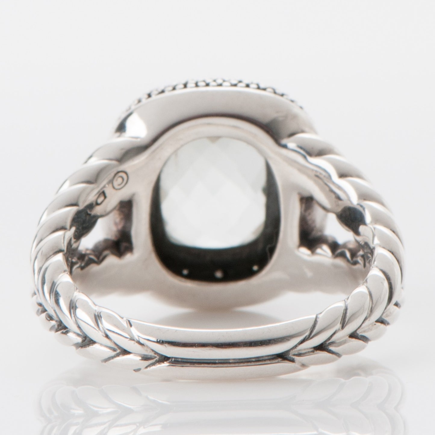 Sterling Silver Diamond Prasiolite 10mm Midnight Melange Ring 54.5 7