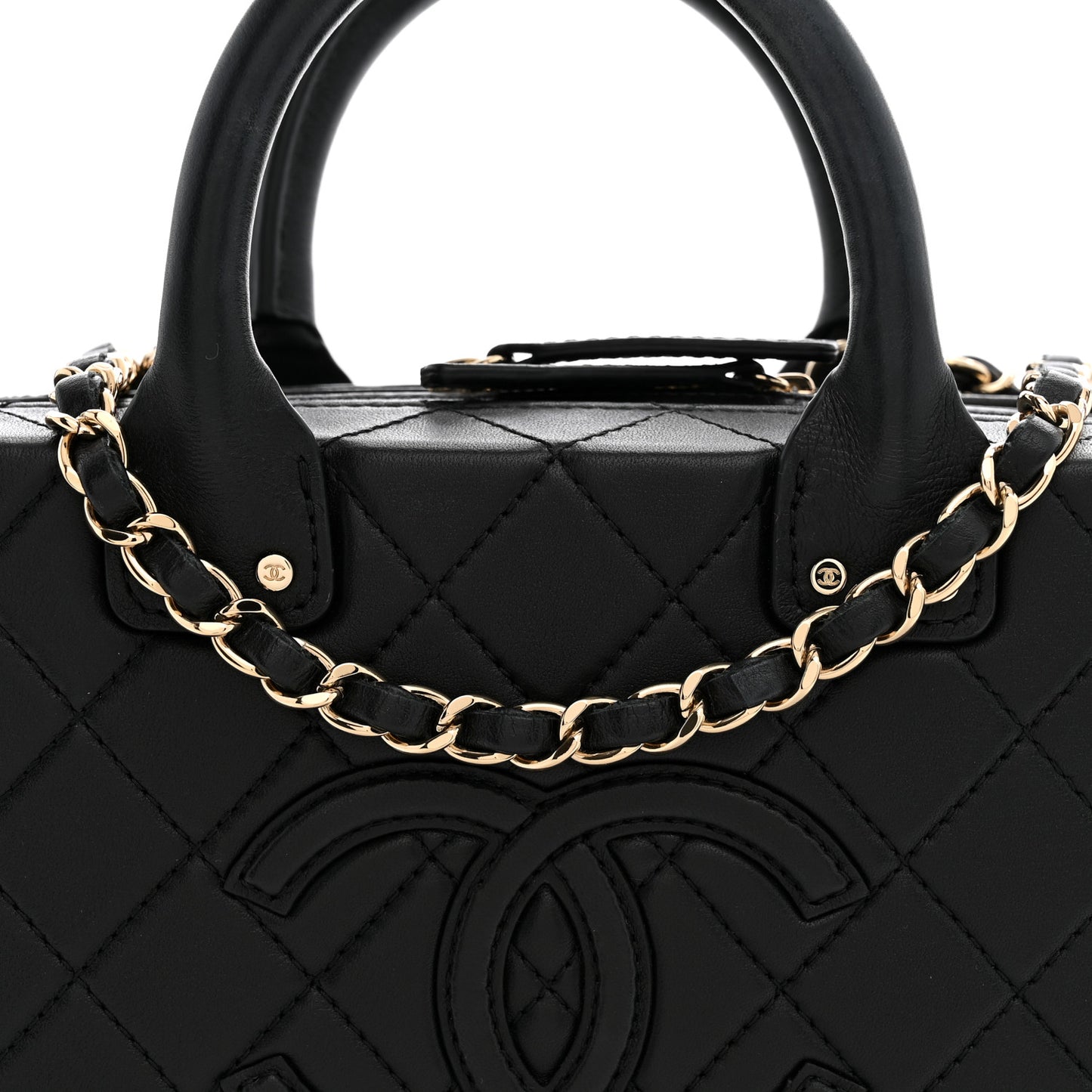 Calfskin Quilted Studded Square Vanity Case Black